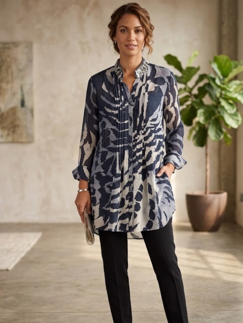 Max Volmary 100% Cotton Long Printed Tunic Blouse
